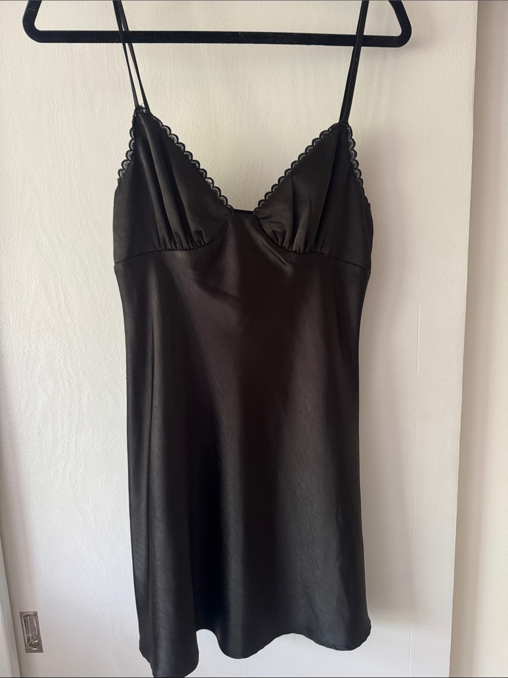 Princess Polly Black Satin Slip with Lace Trim